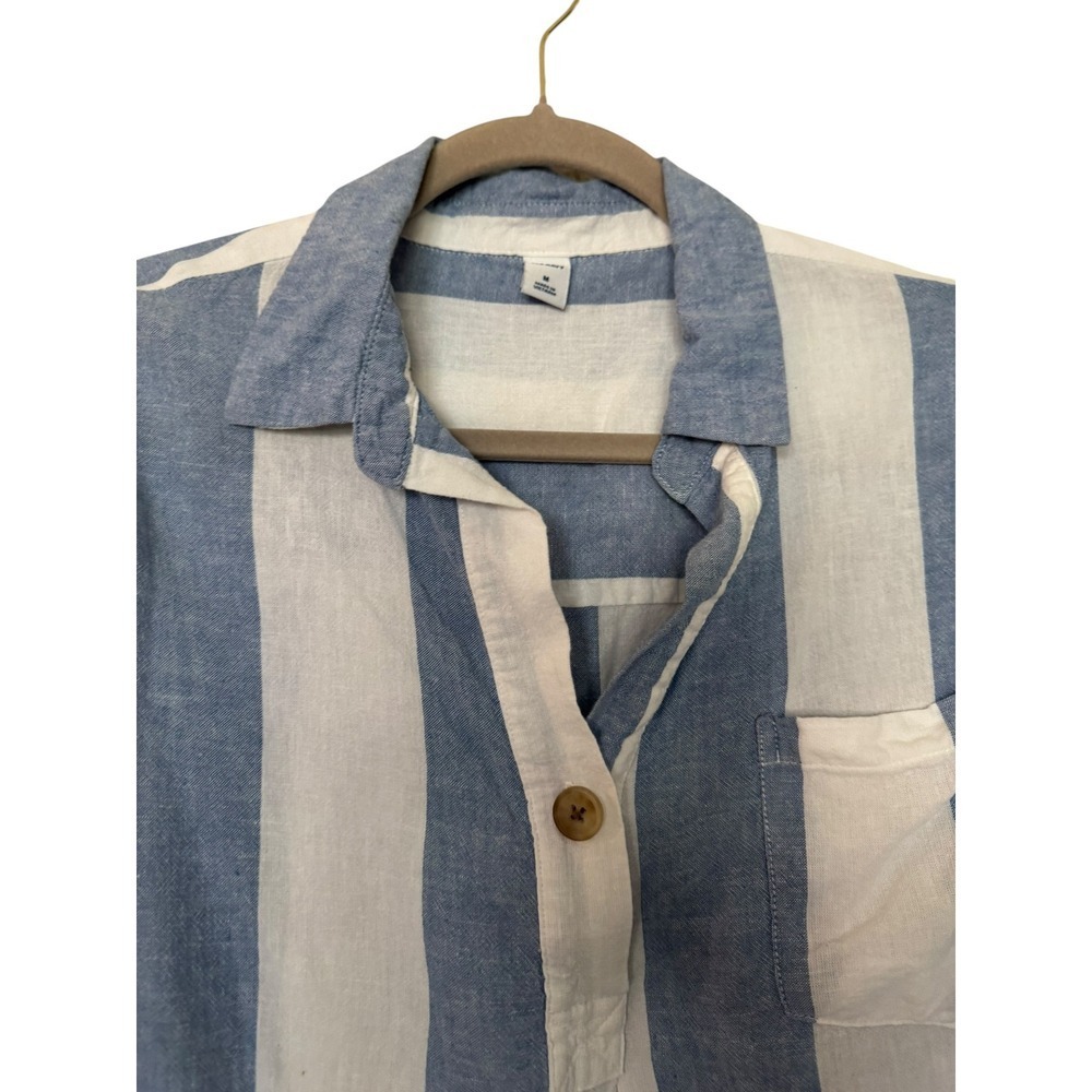 Old Navy Blue White Striped Linen Blend Tunic Popover Long Sleeve Shirt M Beach - Picture 4 of 11